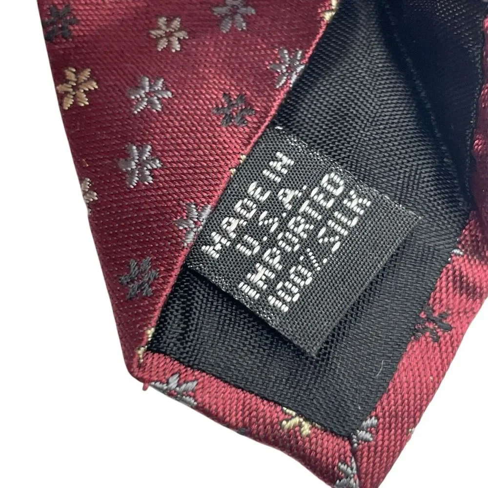 Geoffrey Beene Tie - Geometric Floral Maroon Red Silk Necktie - Men's Classic‎ - Picture 5 of 8
